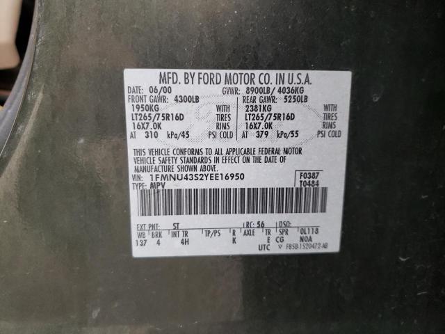 Photo 10 from auction – 2000 FORD EXCURSION with VIN 1FMNU43S2YEE16950