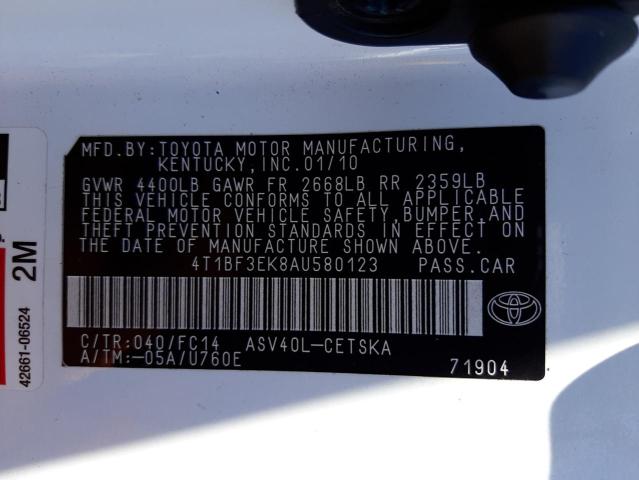Photo 10 from auction – 2010 TOYOTA CAMRY BASE with VIN 4T1BF3EK8AU580123
