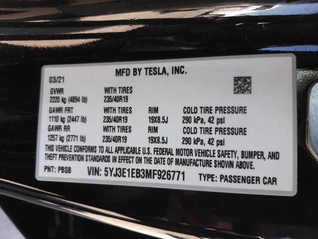 Photo 10 from auction – 2021 TESLA MODEL 3 with VIN 5YJ3E1EB3MF926771