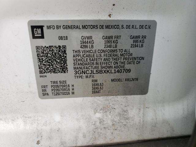 Photo 10 from auction – 2019 CHEVROLET TRAX 1LT with VIN 3GNCJLSBXKL140709
