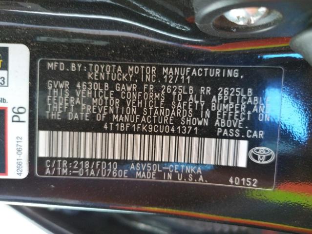 Photo 10 from auction – 2012 TOYOTA CAMRY BASE with VIN 4T1BF1FK9CU041371