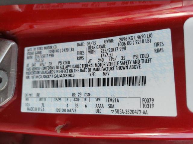 Photo 10 from auction – 2016 FORD ESCAPE SE with VIN 1FMCU0G77GUA03903