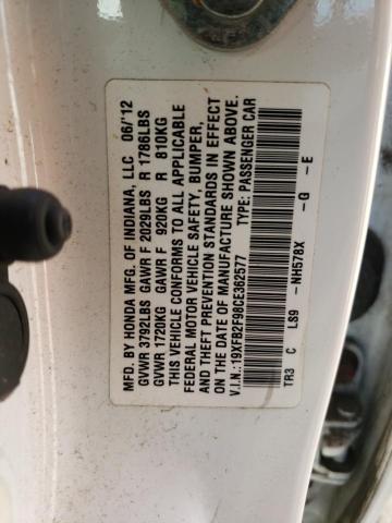 Photo 10 from auction – 2012 HONDA CIVIC EXL with VIN 19XFB2F98CE362577