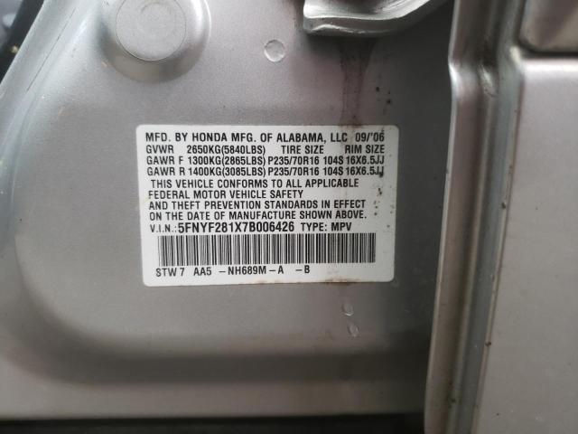 Photo 10 from auction – 2007 HONDA PILOT LX with VIN 5FNYF281X7B006426