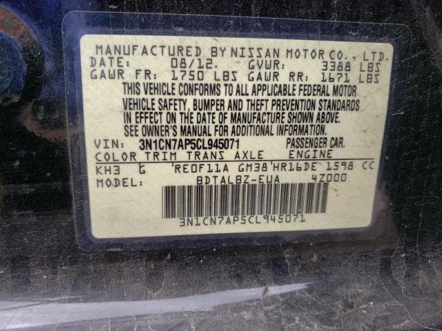 Photo 10 from auction – 2012 NISSAN VERSA S with VIN 3N1CN7AP5CL945071