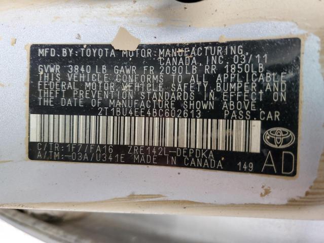 Photo 10 from auction – 2011 TOYOTA COROLLA BA with VIN 2T1BU4EE4BC602613