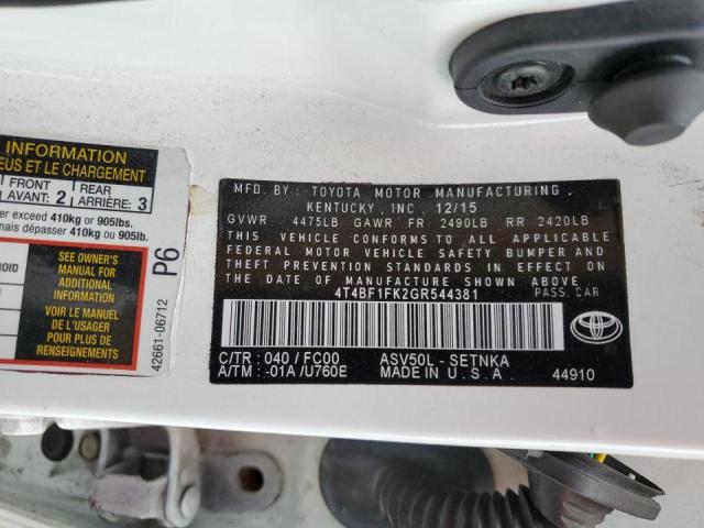 Photo 10 from auction – 2016 TOYOTA CAMRY LE with VIN 4T4BF1FK2GR544381
