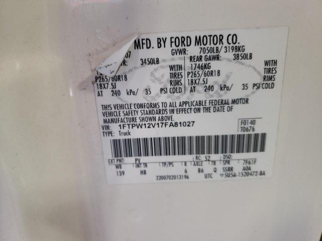 Photo 10 from auction – 2007 FORD F150 SUPER with VIN 1FTPW12V17FA81027