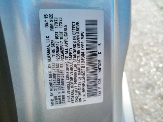 Photo 10 from auction – 2015 HONDA ODYSSEY EX with VIN 5FNRL5H65FB104904