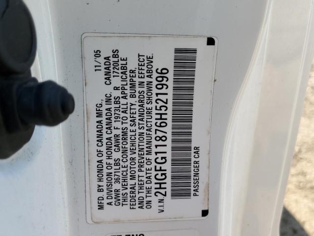 Photo 10 from auction – 2006 HONDA CIVIC EX with VIN 2HGFG11876H521996