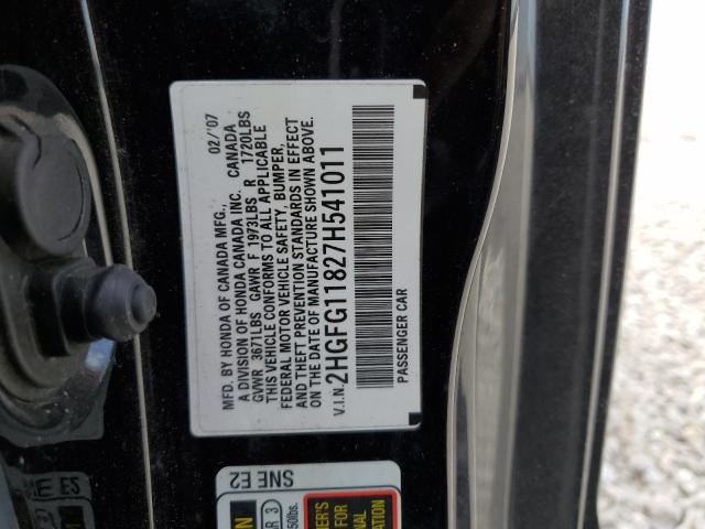 Photo 10 from auction – 2007 HONDA CIVIC EX with VIN 2HGFG11827H541011