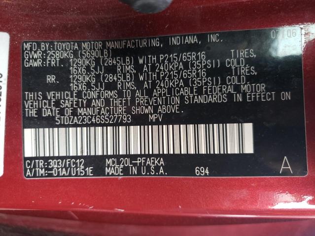Photo 10 from auction – 2006 TOYOTA /S/LE/XLE with VIN 5TDZA23C46S527793