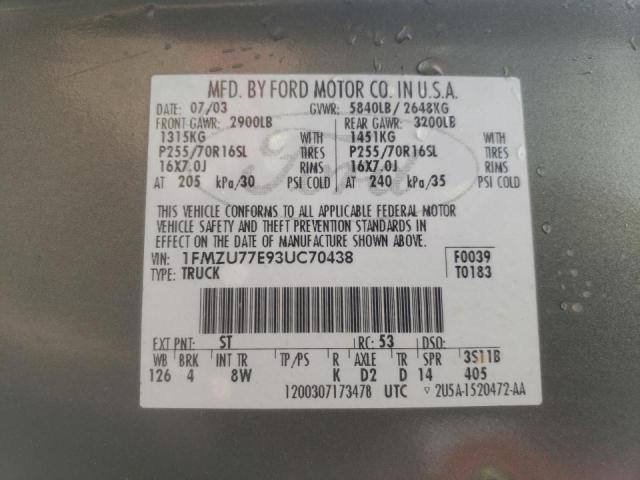 Photo 10 from auction – 2003 FORD EXPLORER S with VIN 1FMZU77E93UC70438
