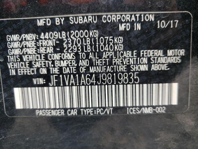 Photo 10 from auction – 2018 SUBARU WRX with VIN JF1VA1A64J9819835