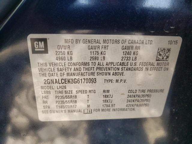 Photo 10 from auction – 2016 CHEVROLET EQUINOX LT with VIN 2GNALCEK3G6170093