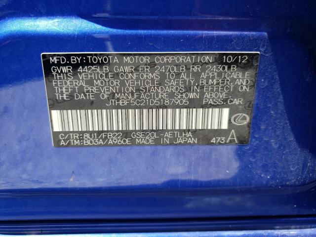 Photo 10 from auction – 2013 LEXUS IS 250 with VIN JTHBF5C21D5187905