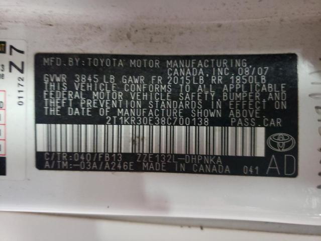 Foto 10 de la subasta – 2008 TOYOTA COROLLA MA con VIN 2T1KR30E38C700138