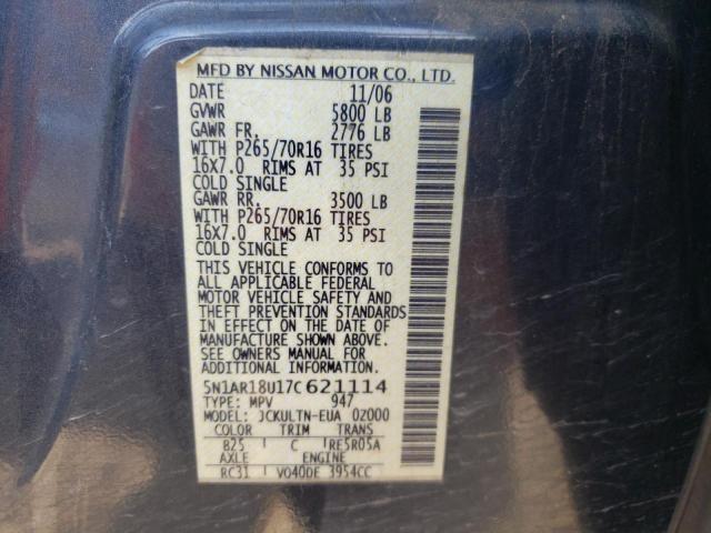 Photo 10 from auction – 2007 NISSAN PATHFINDER with VIN 5N1AR18U17C621114