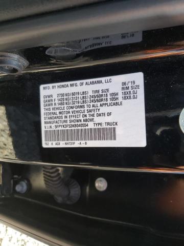 Photo 10 from auction – 2019 HONDA RIDGELINE with VIN 5FPYK3F53KB040554