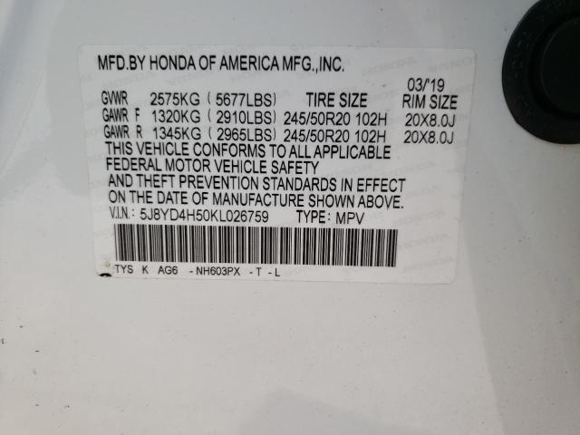 Photo 10 from auction – 2019 ACURA MDX TECHNO with VIN 5J8YD4H50KL026759