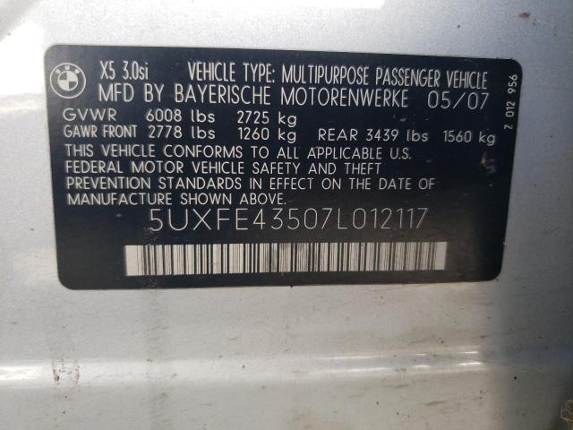 Photo 10 from auction – 2007 BMW X5 3.0I with VIN 5UXFE43507L012117