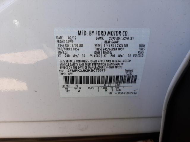 Photo 10 from auction – 2019 FORD EDGE SEL with VIN 2FMPK3J92KBC75678