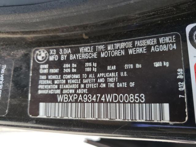 Photo 10 from auction – 2004 BMW X3 3.0I with VIN WBXPA93474WD00853