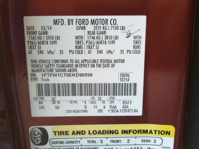 Photo 10 from auction – 2014 FORD F150 SUPER with VIN 1FTFW1CT6EKD90599