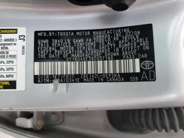 Photo 10 from auction – 2009 TOYOTA COROLLA BA with VIN 2T1BU40E39C007186