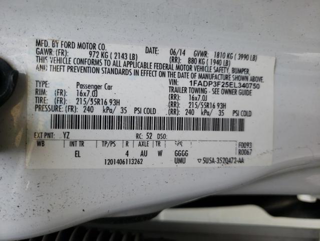 Foto 10 de la subasta – 2014 FORD FOCUS SE con VIN 1FADP3F25EL340750