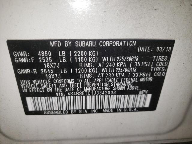 Photo 10 from auction – 2018 SUBARU OUTBACK TO with VIN 4S4BSETC1J3342008