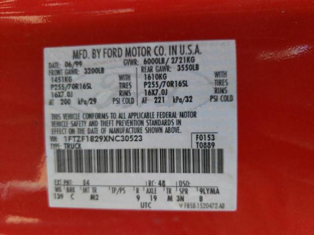 Photo 10 from auction – 1999 FORD F150 with VIN 1FTZF1829XNC30523
