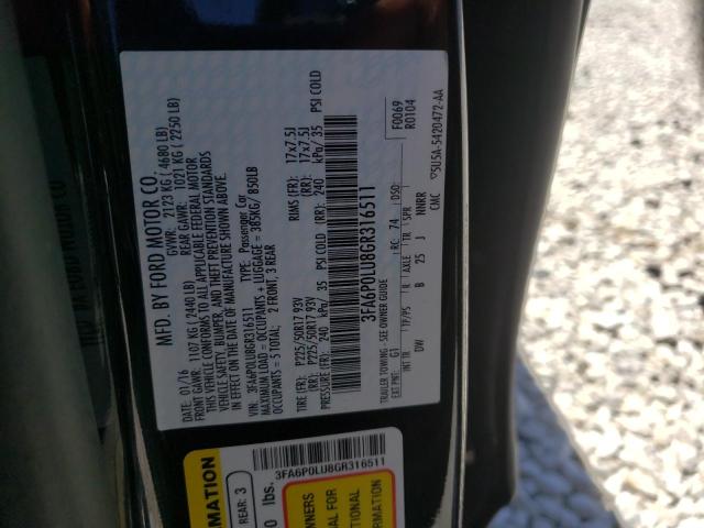 Photo 10 from auction – 2016 FORD FUSION SE with VIN 3FA6P0LU8GR316511