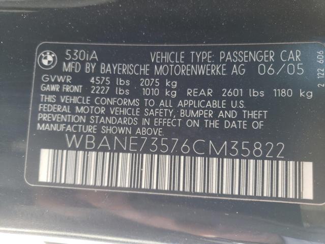 Photo 10 from auction – 2006 BMW 530 I with VIN WBANE73576CM35822