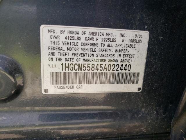 Photo 10 from auction – 2005 HONDA ACCORD EX with VIN 1HGCM55845A022440
