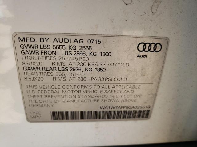 Photo 10 from auction – 2016 AUDI Q5 PRESTIG with VIN WA1W7AFP8GA029518