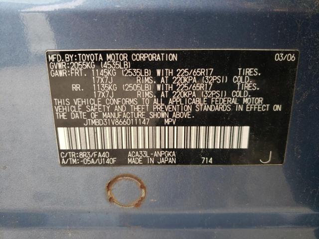 Photo 10 from auction – 2006 TOYOTA RAV4 LIMIT with VIN JTMBD31V866011147