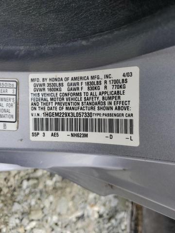 Photo 10 from auction – 2003 HONDA CIVIC EX with VIN 1HGEM229X3L057330