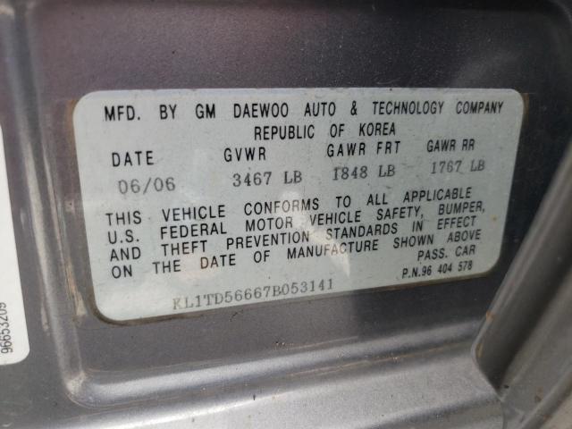 Photo 10 from auction – 2007 CHEVROLET AVEO BASE with VIN KL1TD56667B053141
