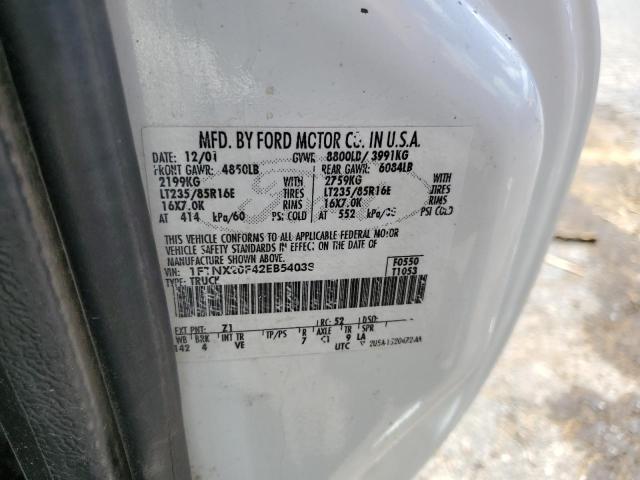 Photo 10 from auction – 2002 FORD F250 SUPER with VIN 1FTNX20F42EB54038