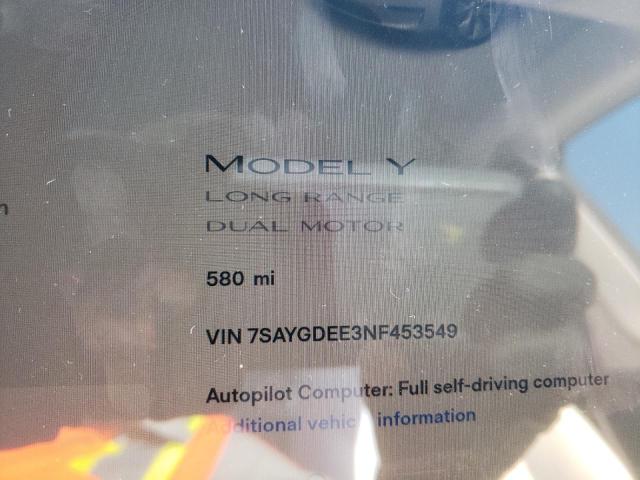 Photo 8 from auction – 2022 TESLA MODEL Y with VIN 7SAYGDEE3NF453549