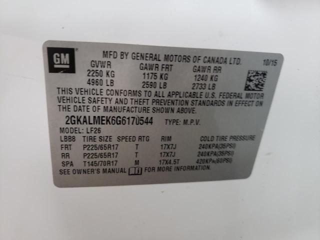 Photo 10 from auction – 2016 GMC TERRAIN SL with VIN 2GKALMEK6G6170544
