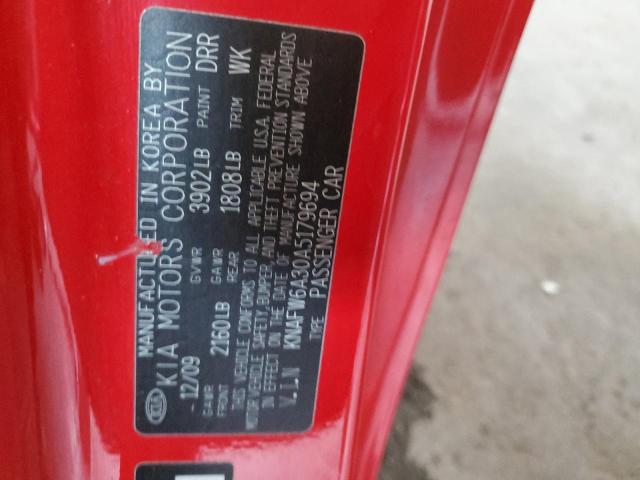 Photo 10 from auction – 2010 KIA FORTE SX with VIN KNAFW6A30A5179694
