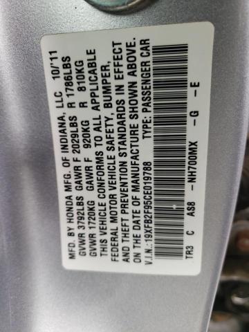 Foto 10 de la subasta – 2012 HONDA CIVIC EXL con VIN 19XFB2F95CE019788