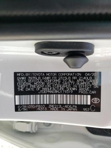 Photo 10 from auction – 2021 TOYOTA COROLLA LE with VIN JTDEPMAE8MJ119319