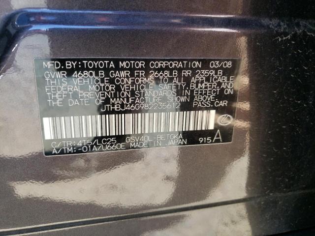Photo 10 from auction – 2008 LEXUS ES 350 with VIN JTHBJ46G982235612