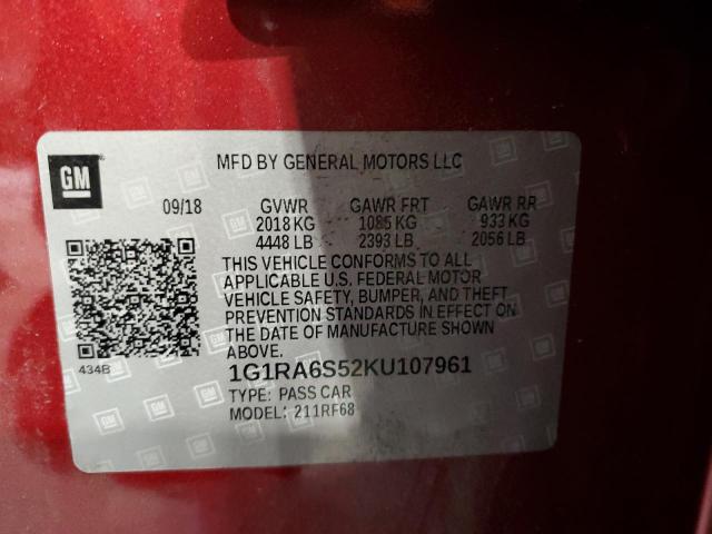 Photo 10 from auction – 2019 CHEVROLET VOLT LT with VIN 1G1RA6S52KU107961