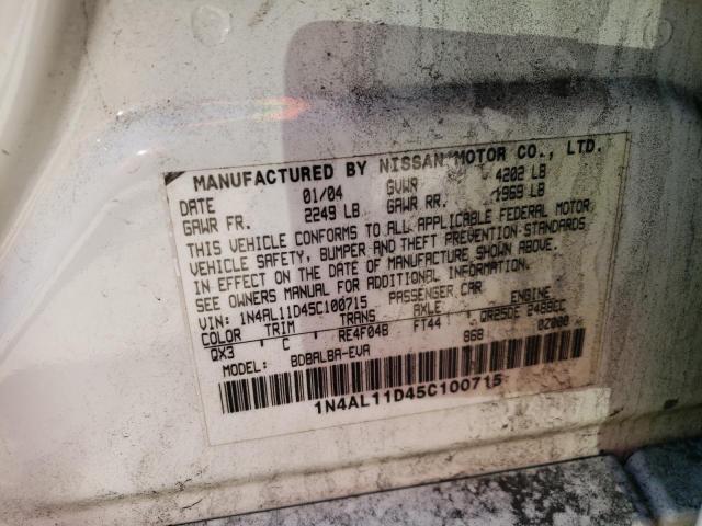 Photo 10 from auction – 2005 NISSAN ALTIMA S with VIN 1N4AL11D45C100715