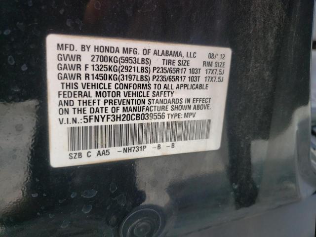 Photo 10 from auction – 2012 HONDA PILOT LX with VIN 5FNYF3H20CB039556