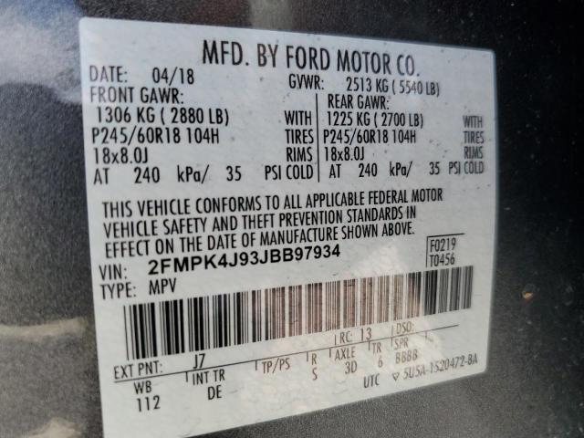Photo 10 from auction – 2018 FORD EDGE SEL with VIN 2FMPK4J93JBB97934